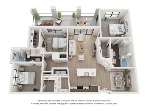 Floor plan for 3 beds, 2 baths, 1416 sqft